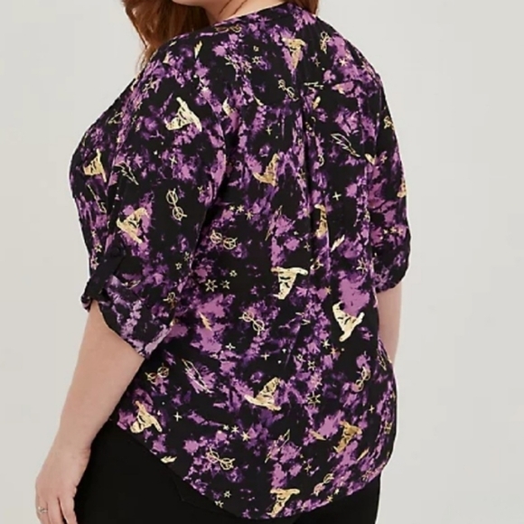 Torrid Harry Potter Galaxy Icons Harper Georgette Blouse Purple Gold 2X - Picture 2 of 8